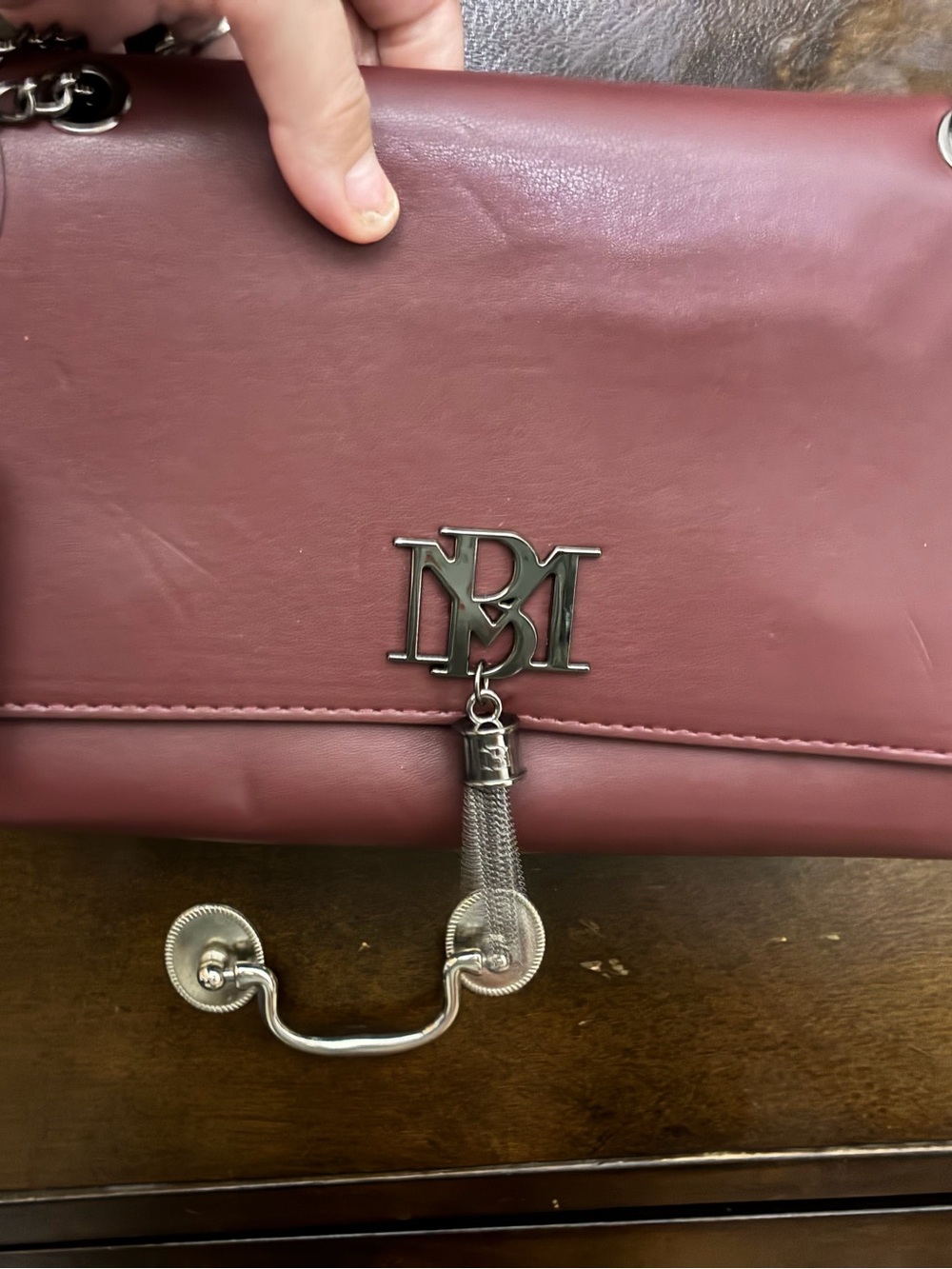 Badgley Mischka Wine Vegan Leather Crossbody with Gunmetal Chain